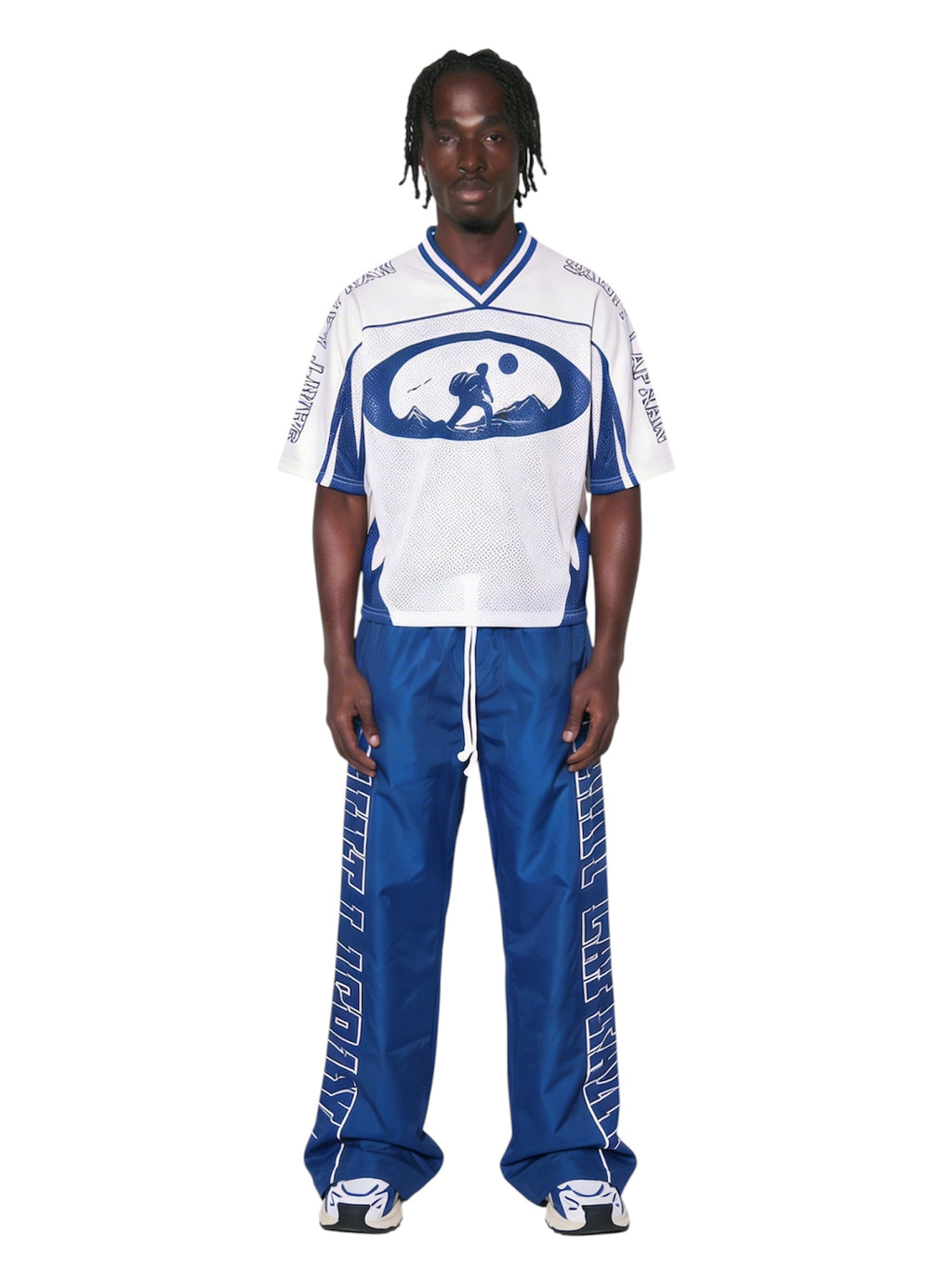 Blue Jersey & Nylon Pants Set