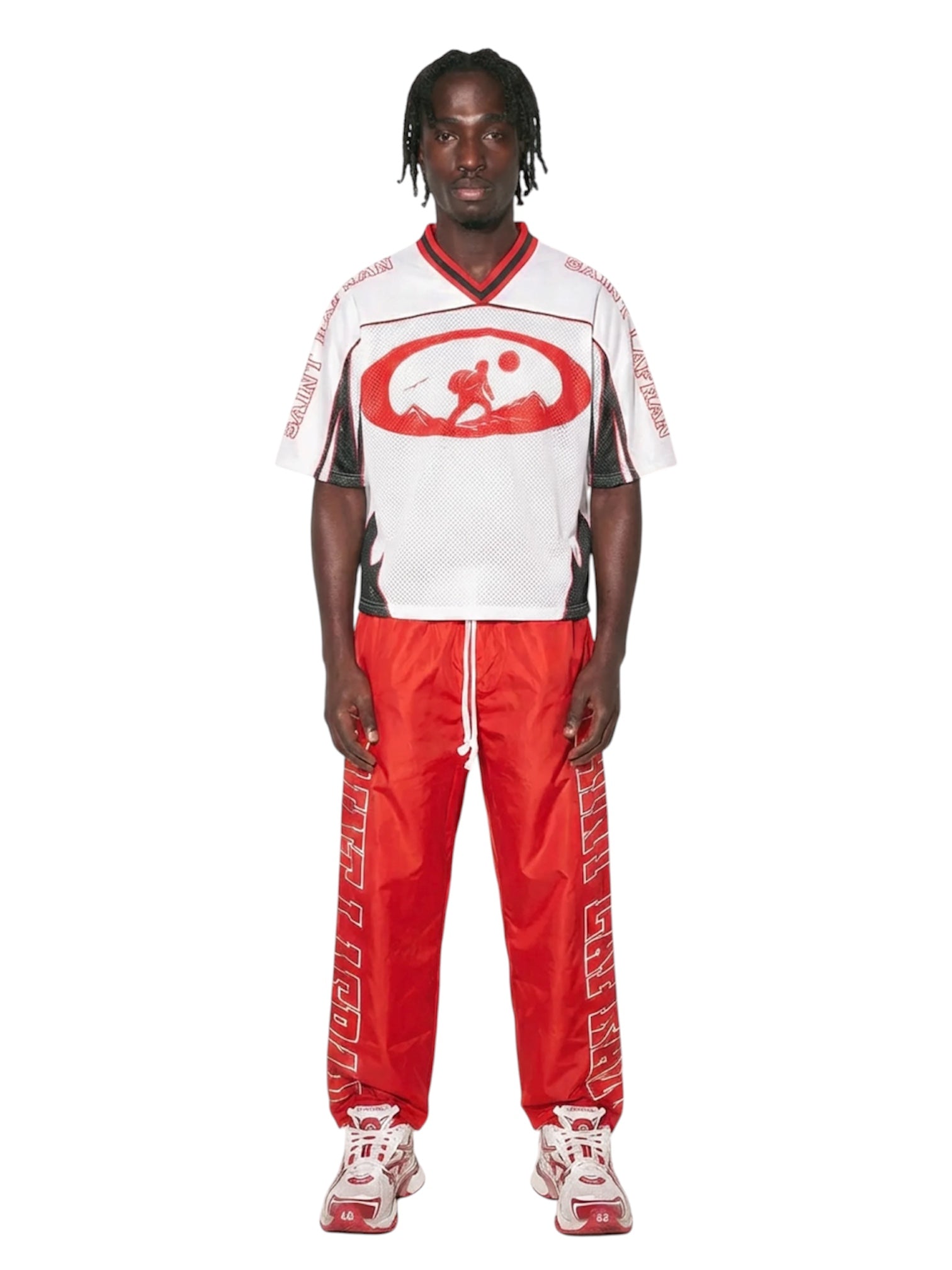 Red Jersey & Nylon Pants Set
